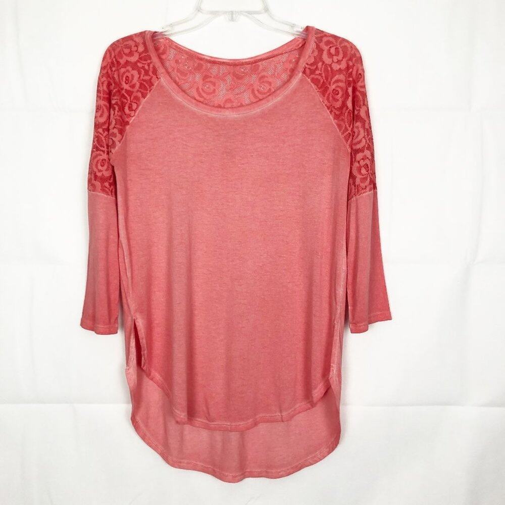 Arizona I 3/4 Sleeve Lace Orange Hi-Low Top